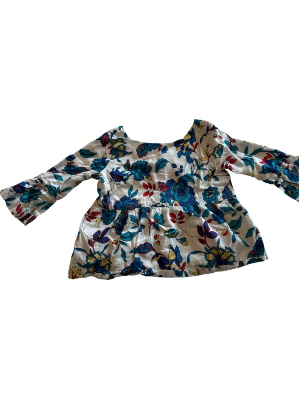 Janie and Jack Cream Floral Top with Teal and Yellow Blooms